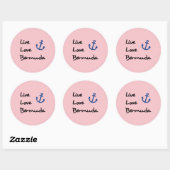 Live Love Bermuda Script Tekst met Anker Ronde Sticker (Vel)