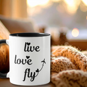 Live Love Fly Typografie & Harten, Vliegtuig Vlieg Mok
