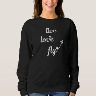 Live Love Fly Typografie met Vliegtuig & Harten Trui
