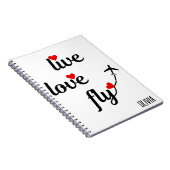 Live Love Fly Typography & Hearts, Vliegtuig Vlieg Notitieboek (Rechterzijde)