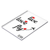 Live Love Fly Typography & Hearts, Vliegtuig Vlieg Notitieboek (Linkerzijde)