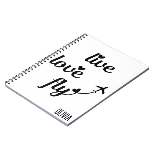 Live Love Fly Typography & Hearts, Vliegtuig Vlieg Notitieboek (Linkerzijde)