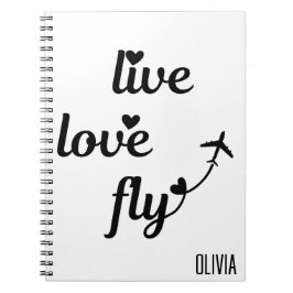 Live Love Fly Typography & Hearts, Vliegtuig Vlieg Notitieboek
