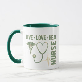 Live Love Heal Nurse Caduceus Stethoscope ECG Mug  Mok