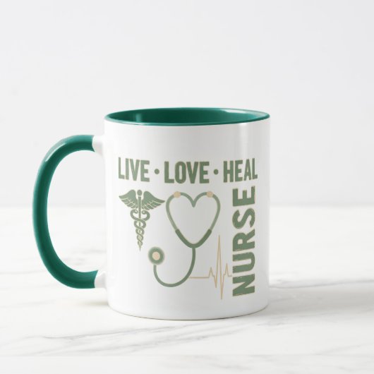 Live Love Heal Nurse Caduceus Stethoscope ECG Mug  Mok (Links)