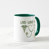 Live Love Heal Nurse Caduceus Stethoscope ECG Mug  Mok (Voorkant rechts)