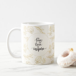 Live Love Inspire Gold Floral Koffiemok