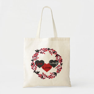 Live Love Lach Rood, Wit en Zwart Hart Design Tote Bag