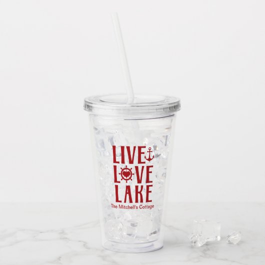 Live Love Lake - Nautical Valentijnsdag Acryl Drinkbeker (Voorkant ijs)