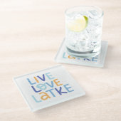 Live Love Latke Hanukkah Design Glazen Onderzetter (Schuin)