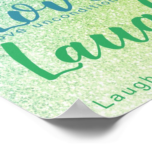 Live Love Laugh Blue Green Glitter Script Poster (Hoek)