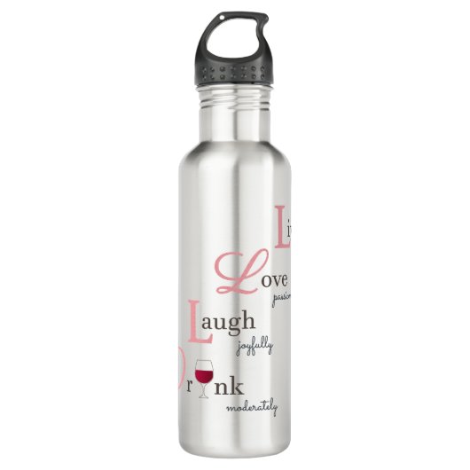 Live Love Laugh Drink Rode wijn Waterfles (Voorkant)