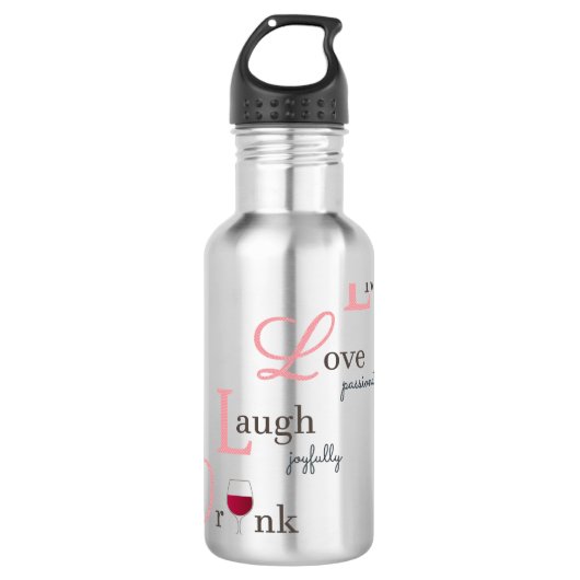 Live Love Laugh Drink Rode wijn Waterfles (Voorkant)