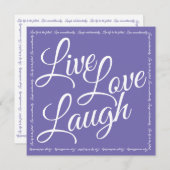 Live Love Laugh Elegant White Script Paars Kaart (Voorkant / Achterkant)