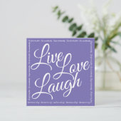 Live Love Laugh Elegant White Script Paars Kaart (Staand voorkant)