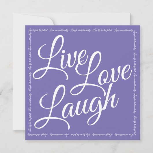 Live Love Laugh Elegant White Script Paars Kaart (Voorkant)