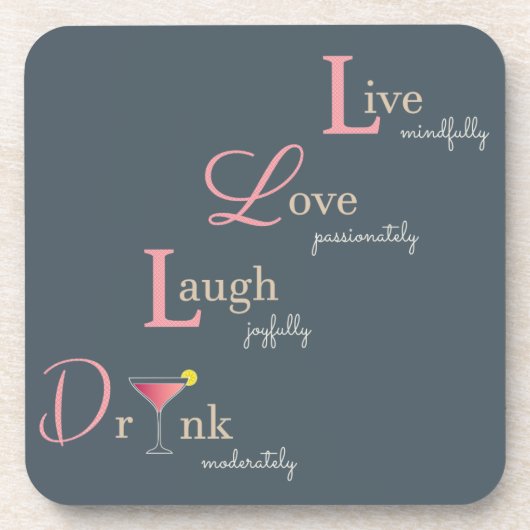 Live Love Laugh en Drink cocktail Bier Onderzetter (Voorkant)