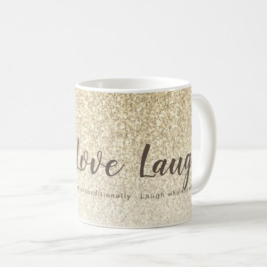 Live Love Laugh Girly Gold Glitter Typografie Koffiemok (Voorkant rechts)