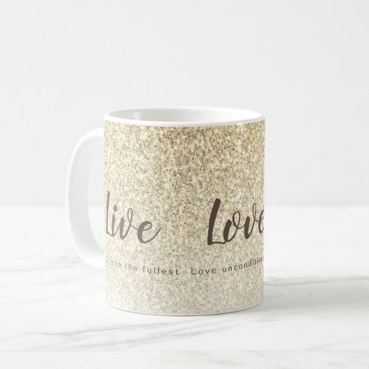 Live Love Laugh Girly Gold Glitter Typografie Koffiemok (Voorkant links)