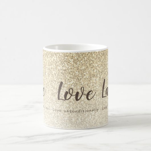 Live Love Laugh Girly Gold Glitter Typografie Koffiemok (Center)