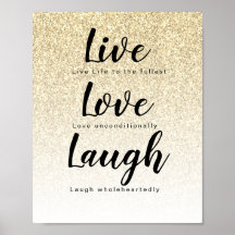 Live Love Laugh Girly Gold Glitter Typografie
