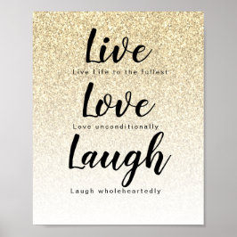 Live Love Laugh Girly Gold Glitter Typografie Poster