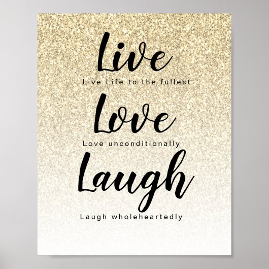 Live Love Laugh Girly Gold Glitter Typografie Poster (Voorkant)