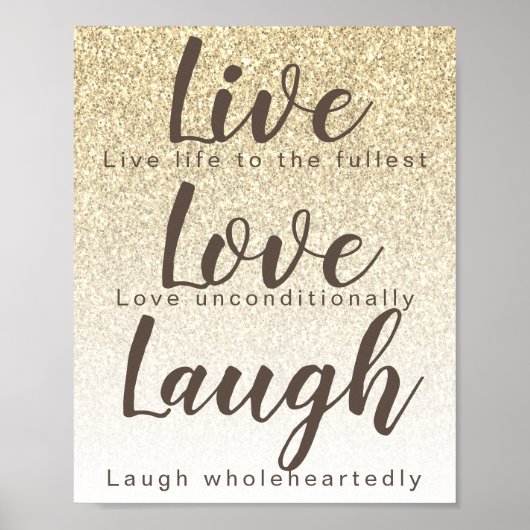 Live Love Laugh Girly Gold Glitter Typography Post Poster (Voorkant)