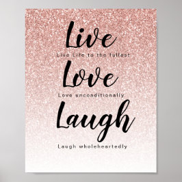 Live Love Laugh Girly Roos Gold Glitter Typografie Poster
