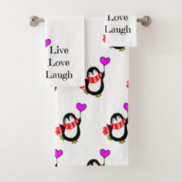 Live, Love, Laugh Happy Penguin Bad Handdoek