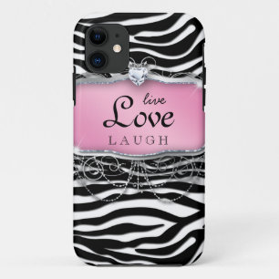 Live Love Laugh iPhone Case Hoesje Zebra Roze hart