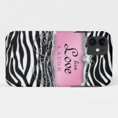 Live Love Laugh iPhone Case Hoesje Zebra Roze hart (Achterkant (horizontaal))