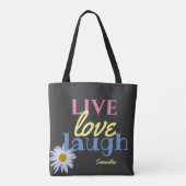 Live Love Laugh leuk kleurrijk zwart Tote Bag (Achterkant)