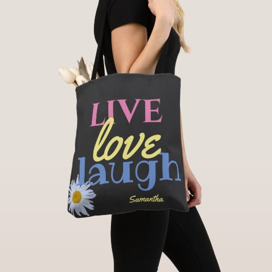 Live Love Laugh leuk kleurrijk zwart Tote Bag (Dichtbij)