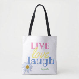 Live Love Laugh leuke kleurrijke White Canvas tas