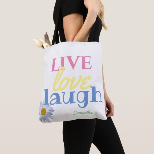 Live Love Laugh leuke kleurrijke White Canvas tas (Dichtbij)