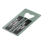 Live Love Laugh Load Aim Fire Grafisch Ontwerp Creditkaart Flessenopener (Achterkant Gekanteld)