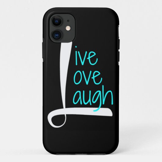 Live Love Laugh phone, White & Aqua on Black Case-Mate iPhone Case (Achterkant)