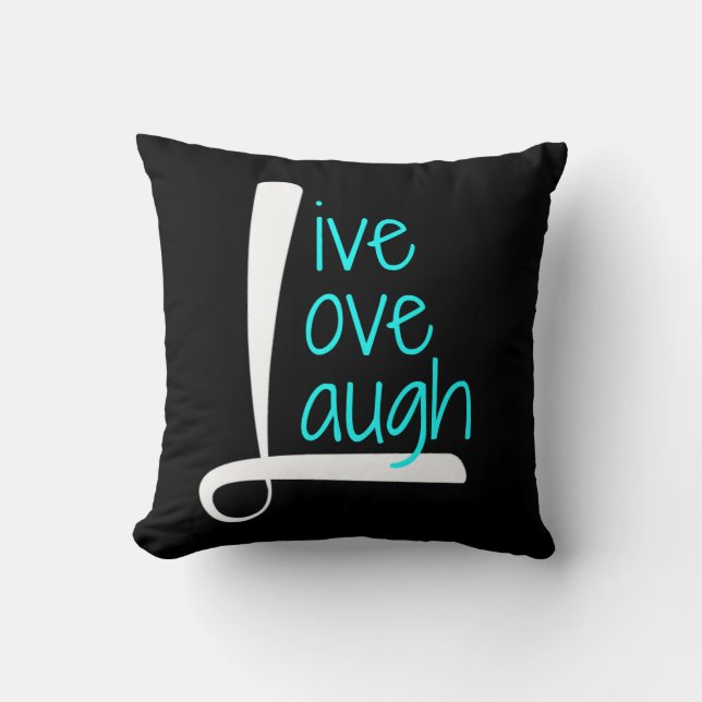 Live Love Laugh Pillow, White & Aqua Black Kussen (Voorkant)