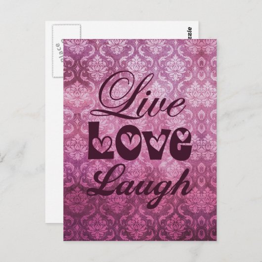 Live Love Laugh Pink Damask Pattern Briefkaart (Voorkant / Achterkant)