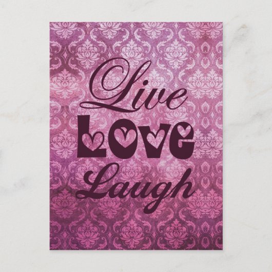 Live Love Laugh Pink Damask Pattern Briefkaart (Voorkant)