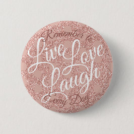 Live Love Laugh Polka Dot Roos Blush Glitter Girly Ronde Button 5,7 Cm