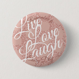 Live Love Laugh Polka Dot Roos Blush Glitter Girly Ronde Button 5,7 Cm