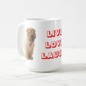 Live, Love, Laugh Sharp Pei Puppy Dog Coffee Mok (Voorkant links)
