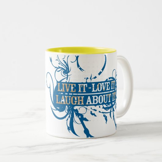 Live, Love, Laugh Tweekleurige Koffiemok (Voorkant rechts)