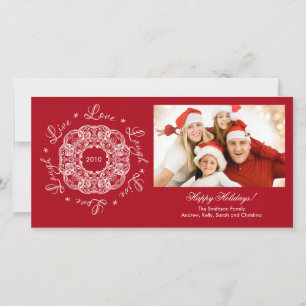 Live Love Laugh Vintage Ornament Kerst FotoKaart Feestdagenkaart