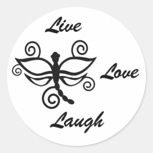 Live, Love, Laugh, white digital art dragonfly Ronde Sticker