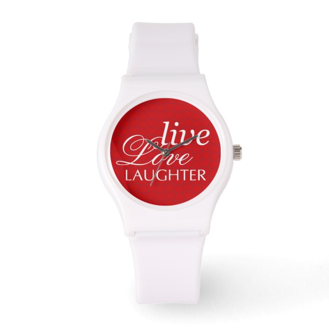 Live Love Laughter Red White inspirerend quote Horloge (Voorkant)