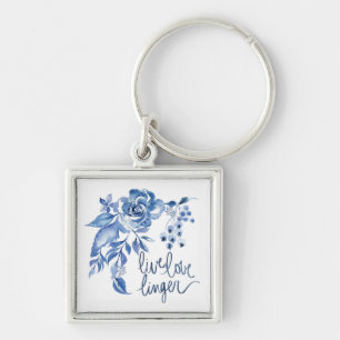 Live Love Linger   Blauwe Roos Floral Sleutelhanger