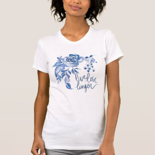 Live Love Linger   Blauwe Roos Floral T-shirt